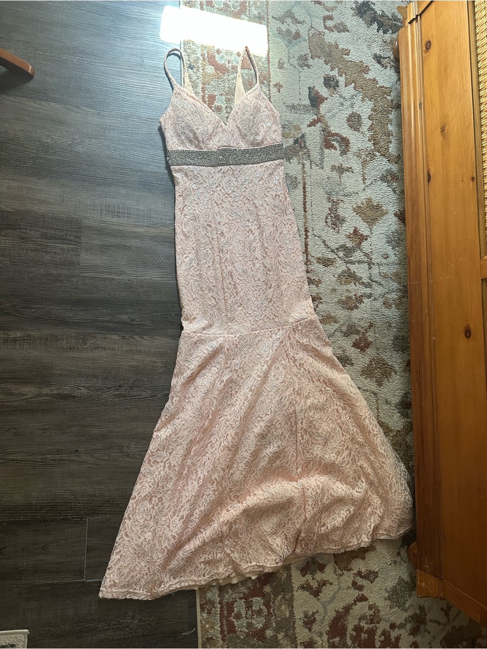 Pink lace formal dress